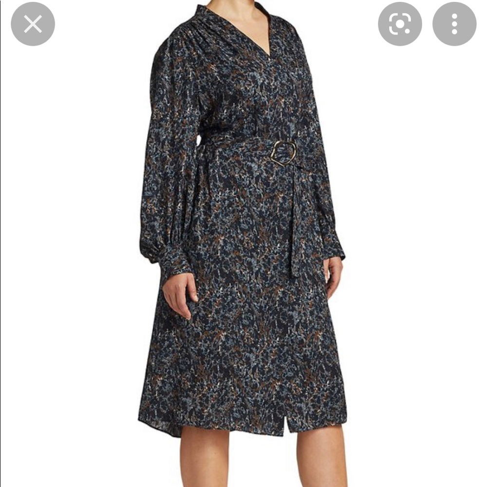 Lafayette 148 New York Blue and Brown Midi Dress. Medium.